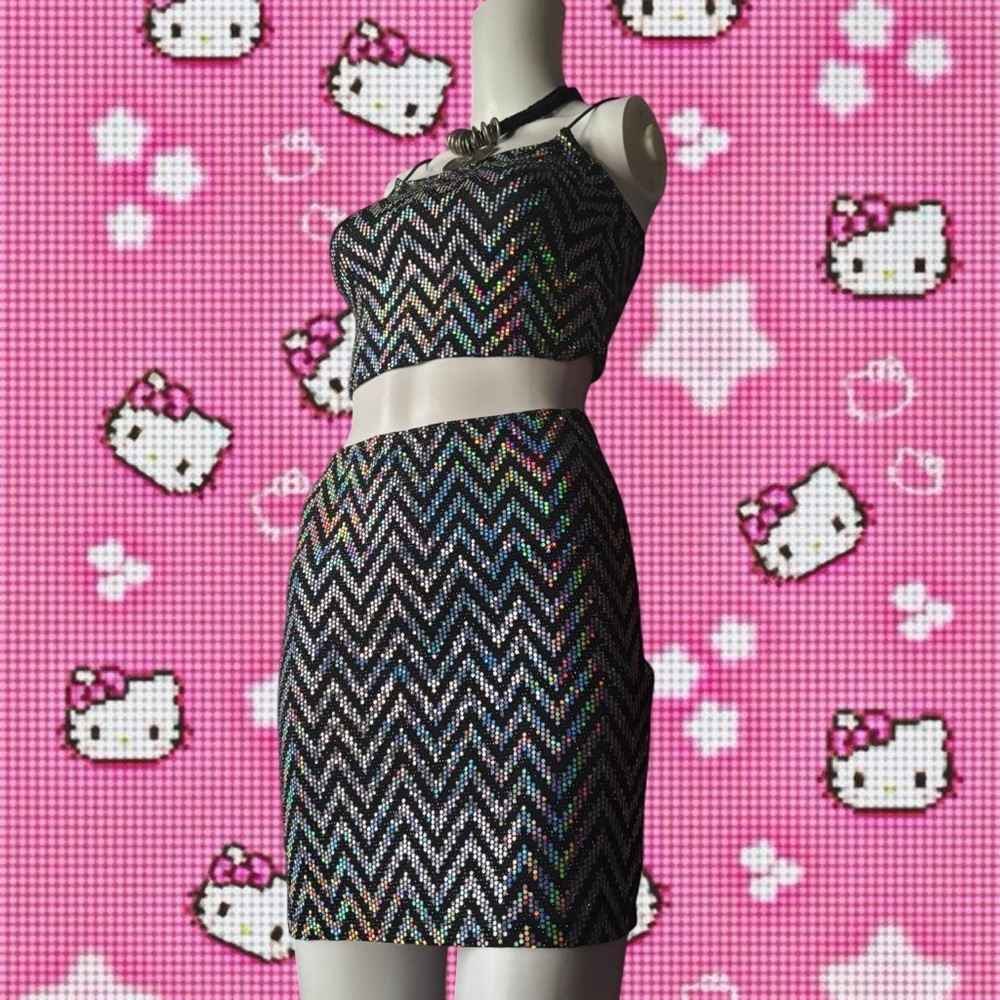 Black and Silver Zigzag Patterned Women's Dress